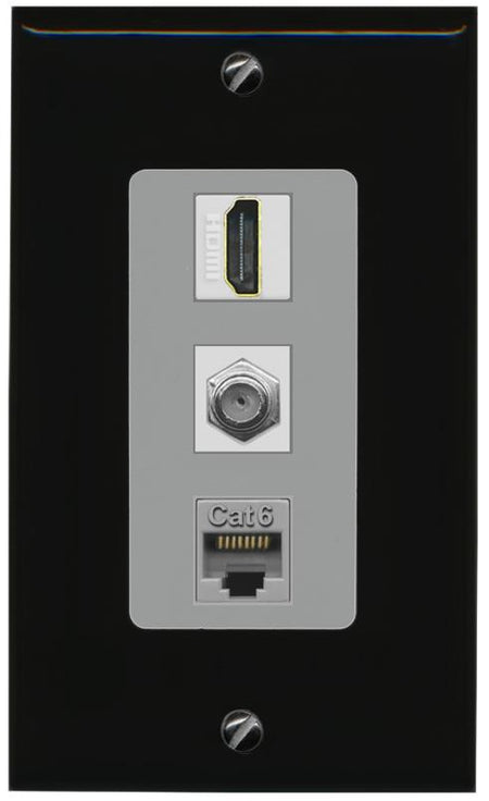 RiteAV 1 Port Coax Cat6-Ethernet HDMI Wall Plate - 1 Gang [Black/Gray]