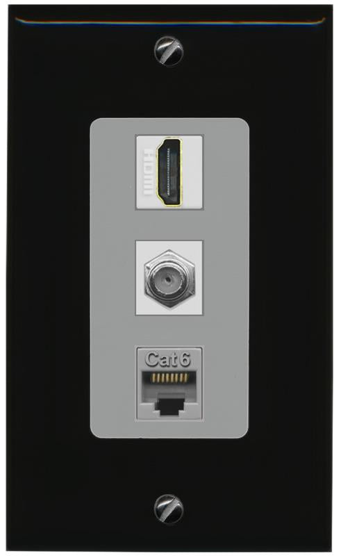 RiteAV 1 Port Coax Cat6-Ethernet HDMI Wall Plate - 1 Gang [Black/Gray]