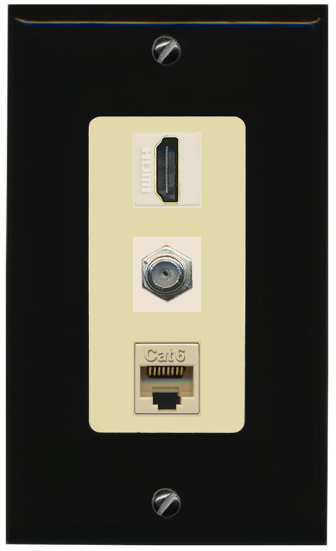 RiteAV 1 Port Coax Cat6-Ethernet HDMI Wall Plate - 1 Gang [Black/Ivory]