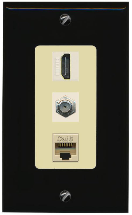RiteAV 1 Port Coax Cat6-Ethernet HDMI Wall Plate - 1 Gang [Black/Ivory]