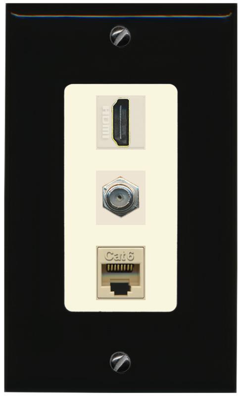 RiteAV 1 Port Coax Cat6-Ethernet HDMI Wall Plate - 1 Gang [Black/Light-Almond]