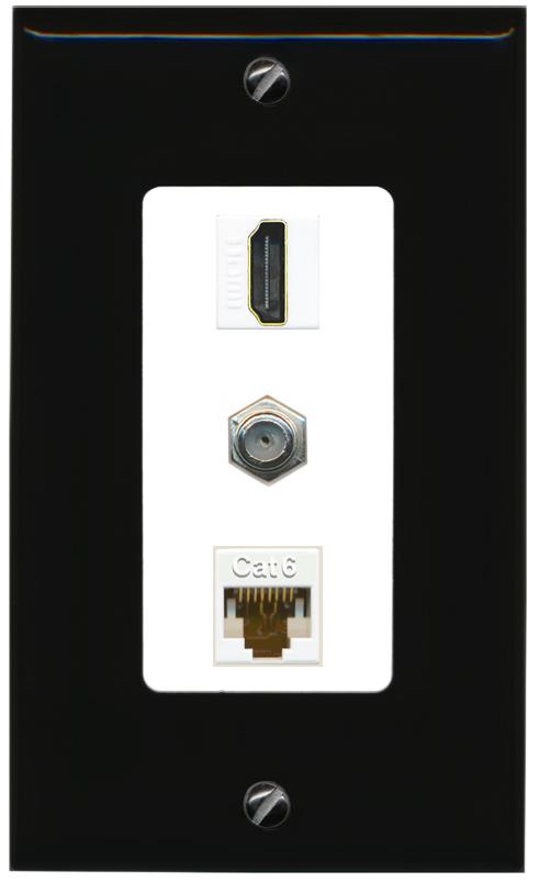 RiteAV 1 Port Coax Cat6-Ethernet HDMI Wall Plate - 1 Gang [Black/White]