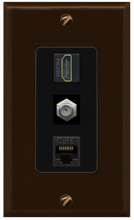 RiteAV 1 Port Coax Cat6-Ethernet HDMI Wall Plate - 1 Gang [Brown/Black]