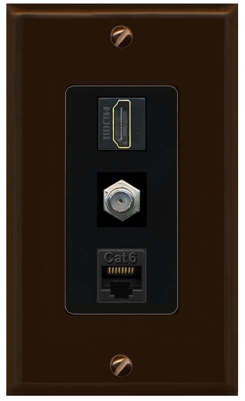RiteAV 1 Port Coax Cat6-Ethernet HDMI Wall Plate - 1 Gang [Brown/Black]