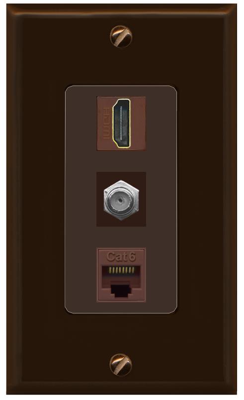 RiteAV 1 Port Coax Cat6-Ethernet HDMI Wall Plate - 1 Gang [Brown/Brown]