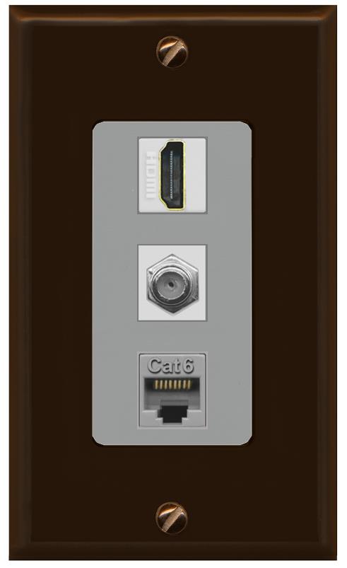 RiteAV 1 Port Coax Cat6-Ethernet HDMI Wall Plate - 1 Gang [Brown/Gray]