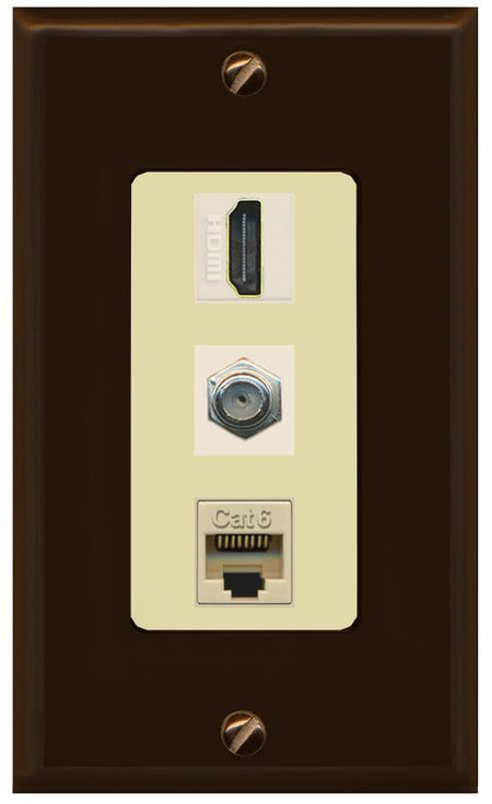 RiteAV 1 Port Coax Cat6-Ethernet HDMI Wall Plate - 1 Gang [Brown/Ivory]