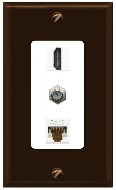 RiteAV 1 Port Coax Cat6-Ethernet HDMI Wall Plate - 1 Gang [Brown/White]