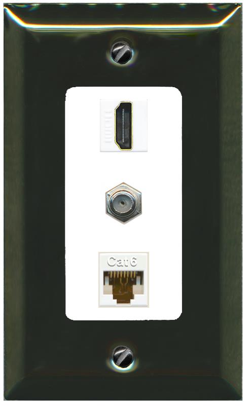 RiteAV 1 Port Coax Cat6-Ethernet HDMI Wall Plate - 1 Gang [Brass/White]