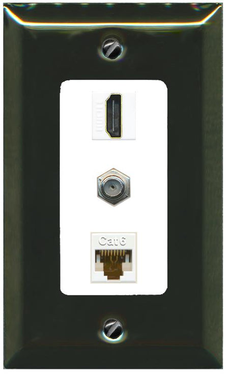 RiteAV 1 Port Coax Cat6-Ethernet HDMI Wall Plate - 1 Gang [Brass/White]