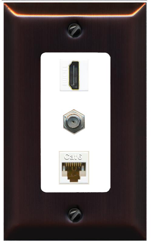 RiteAV 1 Port Coax Cat6-Ethernet HDMI Wall Plate - 1 Gang [Bronze/White]