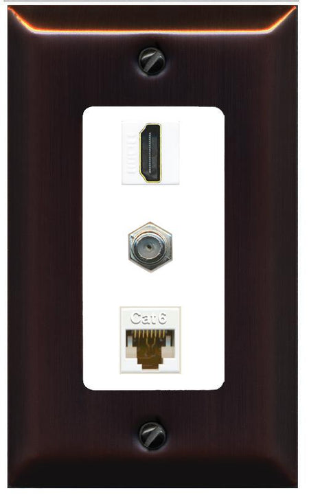 RiteAV 1 Port Coax Cat6-Ethernet HDMI Wall Plate - 1 Gang [Bronze/White]