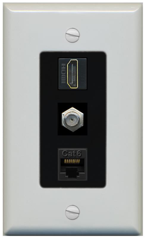 RiteAV 1 Port Coax Cat6-Ethernet HDMI Wall Plate - 1 Gang [Gray/Black]