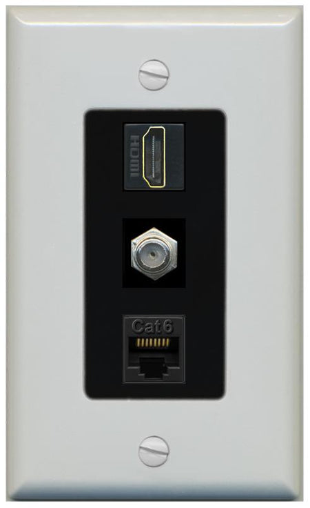 RiteAV 1 Port Coax Cat6-Ethernet HDMI Wall Plate - 1 Gang [Gray/Black]