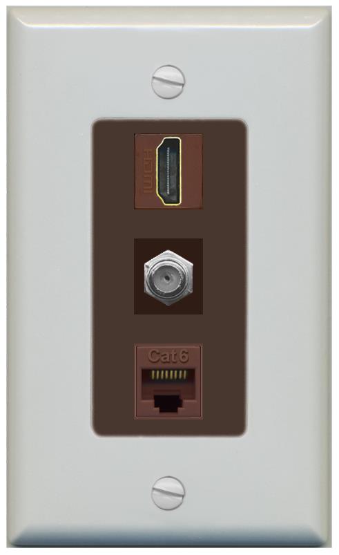RiteAV 1 Port Coax Cat6-Ethernet HDMI Wall Plate - 1 Gang [Gray/Brown]