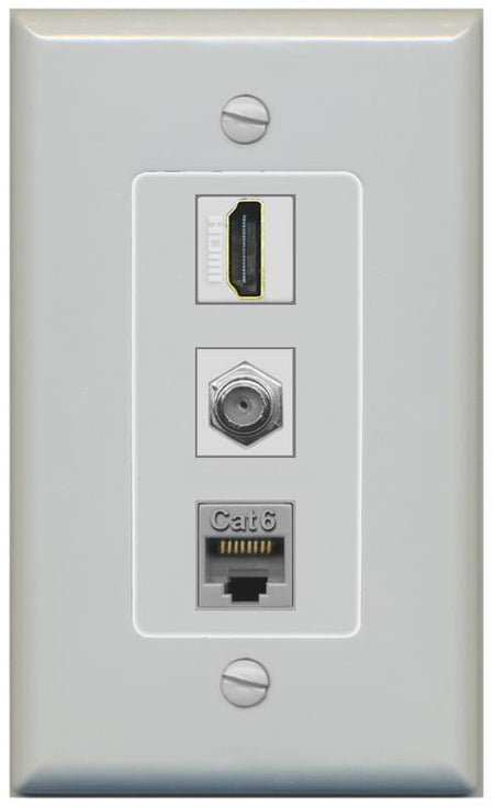 RiteAV 1 Port Coax Cat6-Ethernet HDMI Wall Plate - 1 Gang [Gray/Gray]