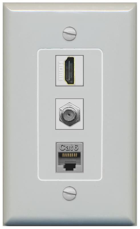 RiteAV 1 Port Coax Cat6-Ethernet HDMI Wall Plate - 1 Gang [Gray/Gray]