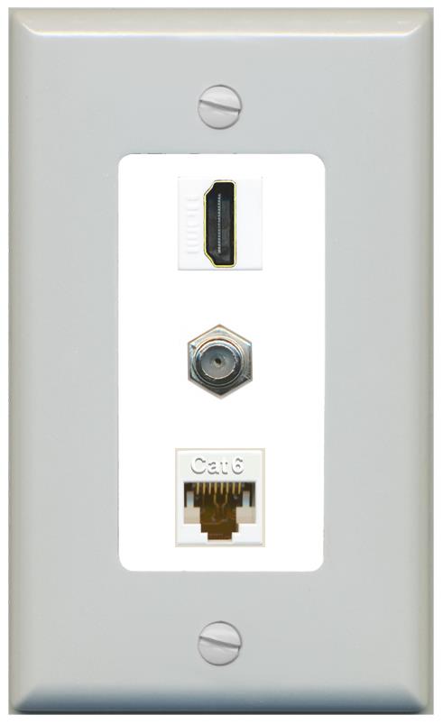 RiteAV 1 Port Coax Cat6-Ethernet HDMI Wall Plate - 1 Gang [Gray/White]