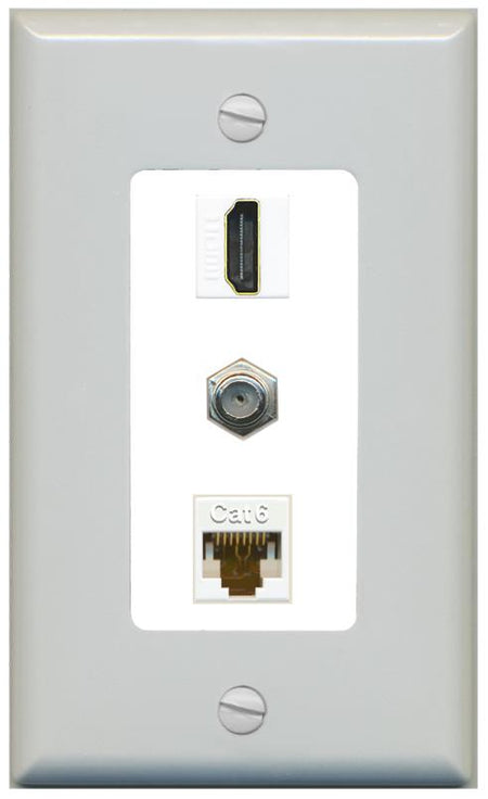 RiteAV 1 Port Coax Cat6-Ethernet HDMI Wall Plate - 1 Gang [Gray/White]