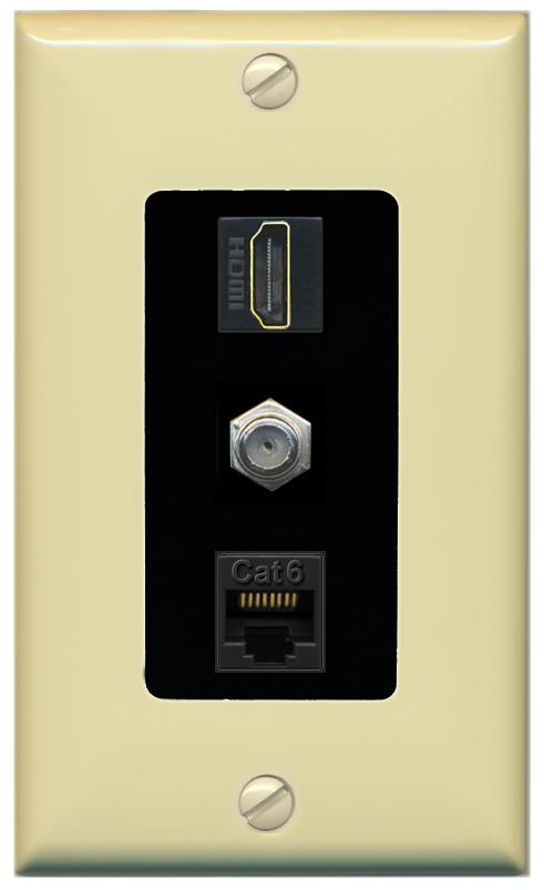 RiteAV 1 Port Coax Cat6-Ethernet HDMI Wall Plate - 1 Gang [Ivory/Black]