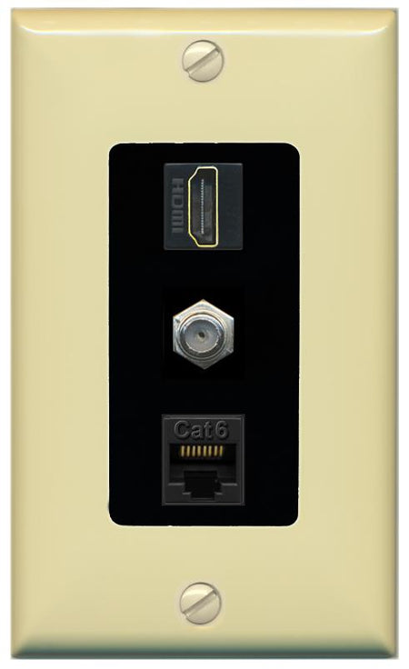 RiteAV 1 Port Coax Cat6-Ethernet HDMI Wall Plate - 1 Gang [Ivory/Black]