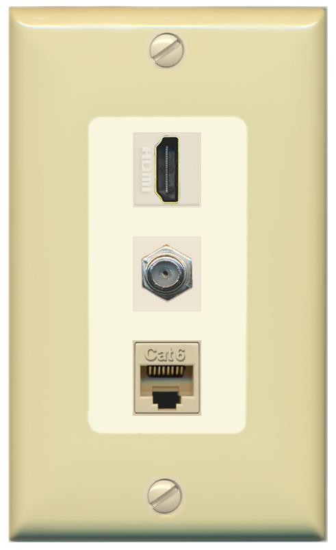 RiteAV 1 Port Coax Cat6-Ethernet HDMI Wall Plate - 1 Gang [Ivory/Light-Almond]