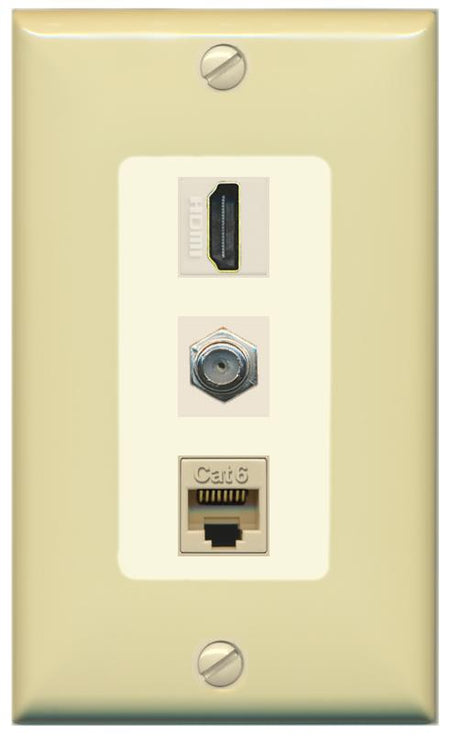 RiteAV 1 Port Coax Cat6-Ethernet HDMI Wall Plate - 1 Gang [Ivory/Light-Almond]