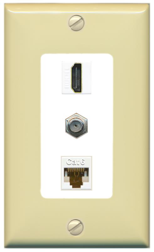 RiteAV 1 Port Coax Cat6-Ethernet HDMI Wall Plate - 1 Gang [Ivory/White]