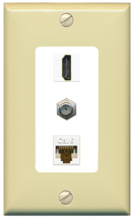 RiteAV 1 Port Coax Cat6-Ethernet HDMI Wall Plate - 1 Gang [Ivory/White]