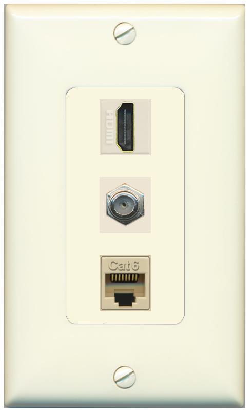 RiteAV 1 Port Coax Cat6-Ethernet HDMI Wall Plate - 1 Gang [Light-Almond]