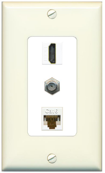 RiteAV 1 Port Coax Cat6-Ethernet HDMI Wall Plate - 1 Gang [Light-Almond/White]