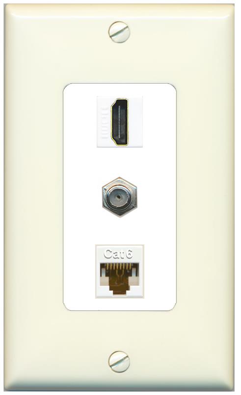 RiteAV 1 Port Coax Cat6-Ethernet HDMI Wall Plate - 1 Gang [Light-Almond/White]