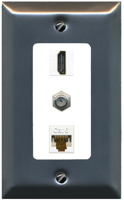 RiteAV 1 Port Coax Cat6-Ethernet HDMI Wall Plate - 1 Gang [Brushed-Nickel/White]