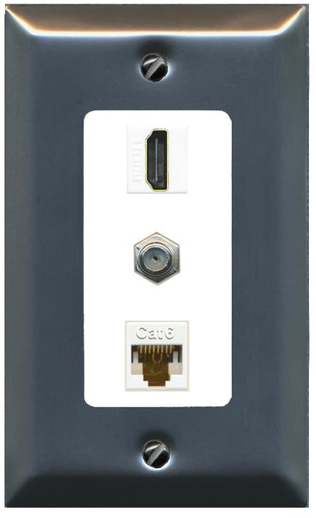 RiteAV 1 Port Coax Cat6-Ethernet HDMI Wall Plate - 1 Gang [Brushed-Nickel/White]