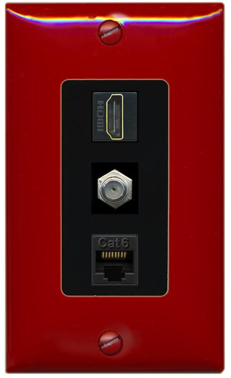 RiteAV 1 Port Coax Cat6-Ethernet HDMI Wall Plate - 1 Gang [Red/Black]