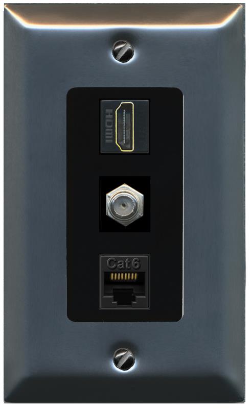 RiteAV 1 Port Coax Cat6-Ethernet HDMI Wall Plate - 1 Gang [Stainless/Black]