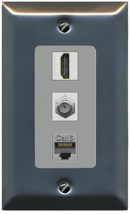 RiteAV 1 Port Coax Cat6-Ethernet HDMI Wall Plate - 1 Gang [Stainless/Gray]