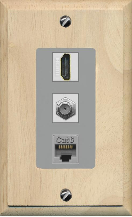 RiteAV 1 Port Coax Cat6-Ethernet HDMI Wall Plate - 1 Gang [Wood/Gray]
