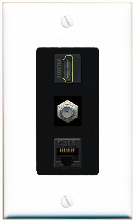 RiteAV 1 Port Coax Cat6-Ethernet HDMI Wall Plate - 1 Gang [White/Black]
