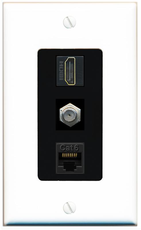 RiteAV 1 Port Coax Cat6-Ethernet HDMI Wall Plate - 1 Gang [White/Black]