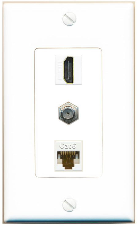 RiteAV 1 Port Coax Cat6-Ethernet HDMI Wall Plate - 1 Gang [White]