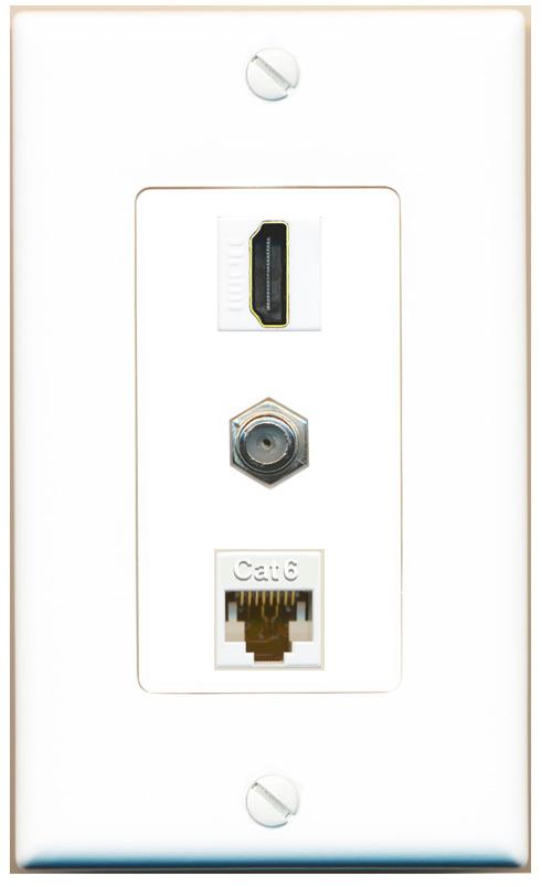 RiteAV 1 Port Coax Cat6-Ethernet HDMI Wall Plate - 1 Gang [White]