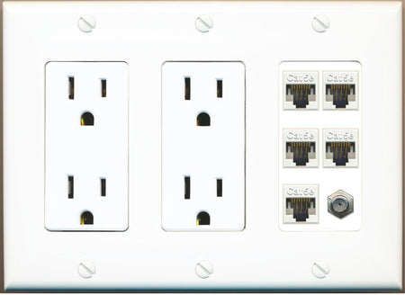 RiteAV 5 Port Cat5e Ethernet and 1 x Coax Wall Plate - 2 Outlet [White]