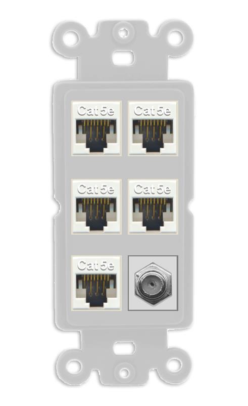 RiteAV 5 Port Cat5e Ethernet and 1 x Coax Wall Plate - Rocker [Gray/Gray]