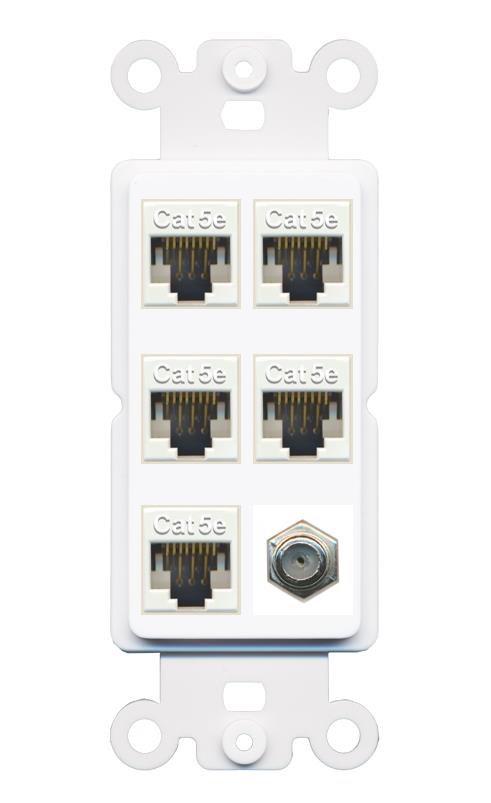 RiteAV 5 Port Cat5e Ethernet and 1 x Coax Wall Plate - Rocker [White]