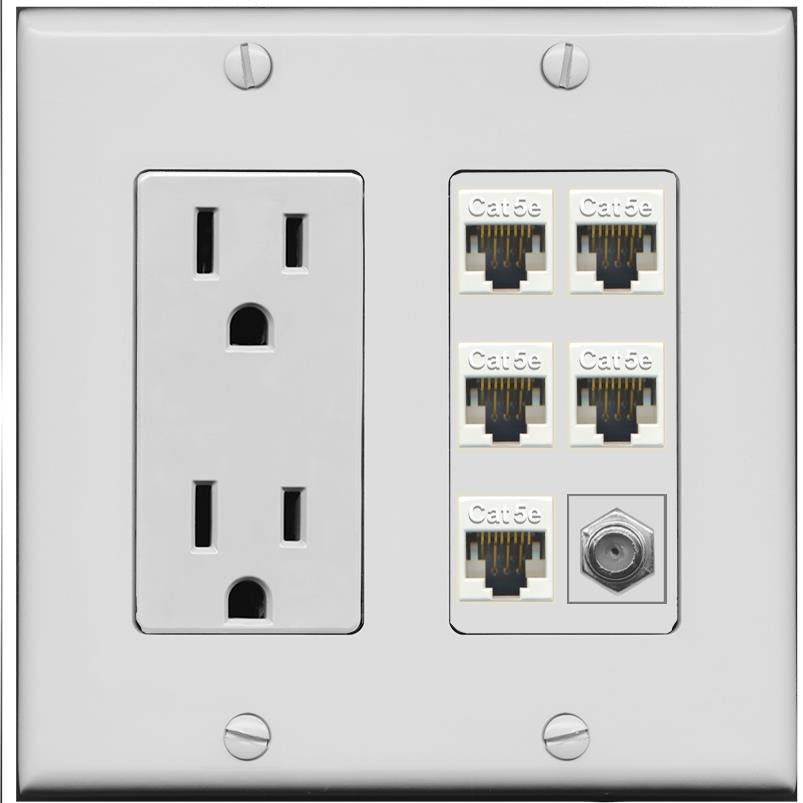 RiteAV 5 Port Cat5e Ethernet and 1 x Coax Wall Plate - Outlet [Gray/Gray]