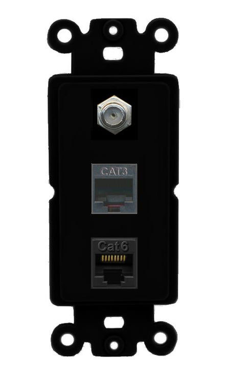 RiteAV 1 Port CAT6 Ethernet COAX PHONE Wall Plate - Rocker [Black/Black]