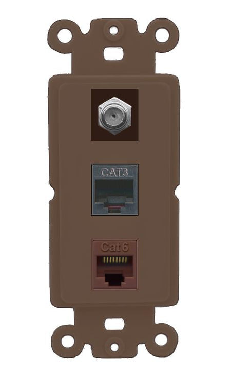 RiteAV 1 Port CAT6 Ethernet COAX PHONE Wall Plate - Rocker [Brown/Brown]