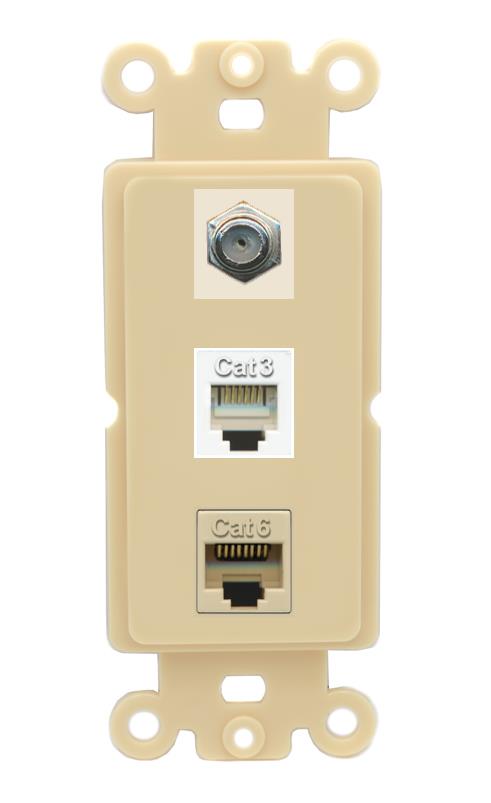 RiteAV 1 Port CAT6 Ethernet COAX PHONE Wall Plate - Rocker [Ivory/Ivory]