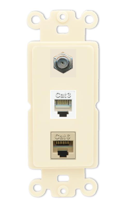 RiteAV 1 Port CAT6 Ethernet COAX PHONE Wall Plate - Rocker [Light-Almond]